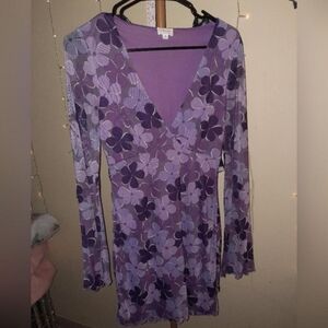 Preloved Ready To Relove Le Lis Purple Floral Long Sleeve Dress